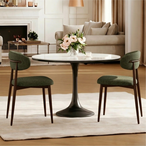 2-Piece Green Modern Metal Dining Chairs, Fabric Upholstered Kitchen Chairs, 250lbs Capacity, Adjustable Anti-Slip Foot Pads
