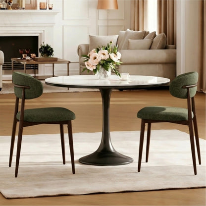 2-Piece Green Modern Metal Dining Chairs, Fabric Upholstered Kitchen Chairs, 250lbs Capacity, Adjustable Anti-Slip Foot Pads