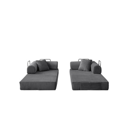 78.8 inch  Grey Corduroy Convertible Compression Boneless Floor Sofa-Bed