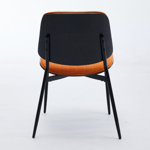 Mid-Century Modern Dining Chairs Set of 2, Orange PU Upholstered Chair with Walnut Bentwood Back & Metal Legs