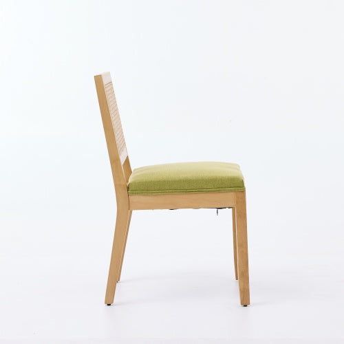 Rattan Dining Chairs Set of 2, Cane Back Side Chairs with Solid Hardwood Frame & Olive Green Seat