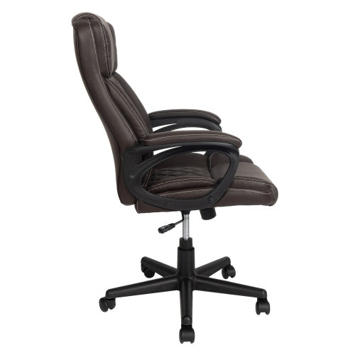 Ergonomic Executive Office Chair High Back Brown Faux Leather ¨C Adjustable Height, Lumbar Support, Diamond-Stitched Padding, Swivel Desk Chair w/Armrests & Tilt Recline for Home Office