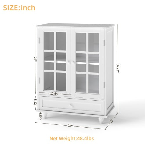 White Modern Tempered Glass Door Buffet Cabinet Home Storage Sideboard