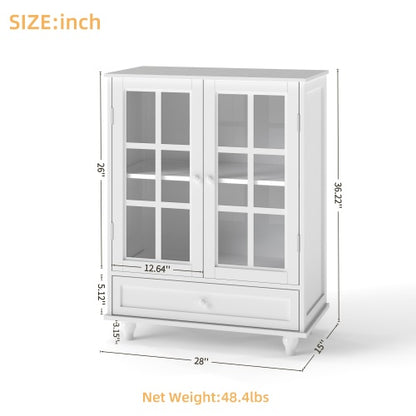 White Modern Tempered Glass Door Buffet Cabinet Home Storage Sideboard