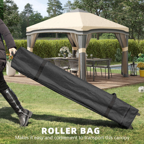 Outsunny 10' x 10' Pop Up Canopy Tent with Netting, Instant Tents for Parties, Height Adjustable, with Wheeled Carry Bag and 4 Sand Bags for Outdoor, Garden, Patio, Beige