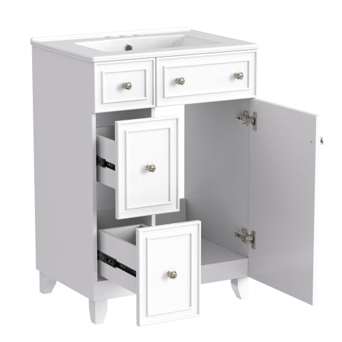 24-Inch Bathroom Vanity Cabinet with Ceramic Sink, 2 Drawers, 1 Door