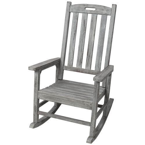 Wooden Oversized Porch Rocker Chair With Wide Seat and Tall Backrest,High Back Smooth Rocking Chairs for Outdoor & Indoor,Light Grey Color
