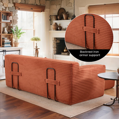 Orange Memory-Foam Convertible Compression Loveseat Sofa-Bed Corduroy No-Assembly Couch for Small Apartment