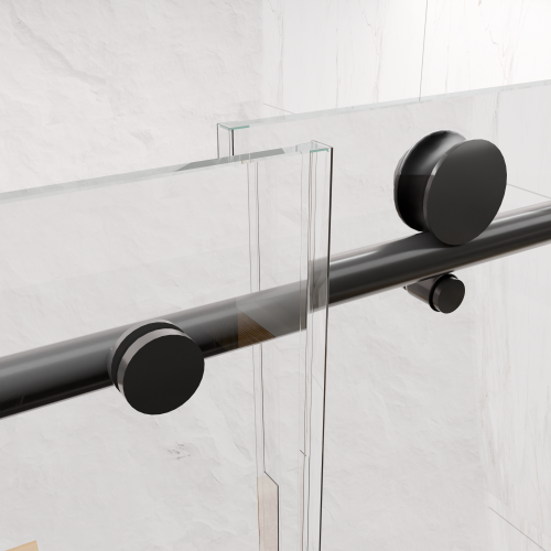 6-60"W x 76"H Frameless Shower Door, Sliding Shower Door, with Premium 5/16"(8mm)Thick Tempered Glass Shower Enclosure ,Chrome Matte Black With Buffer