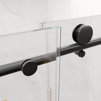 6-60"W x 76"H Frameless Shower Door, Sliding Shower Door, with Premium 5/16"(8mm)Thick Tempered Glass Shower Enclosure ,Chrome Matte Black With Buffer