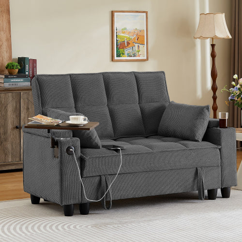 Dark Grey Loveseat Sofa with Storage,USB Ports,Cup Holder & Swivel Table
