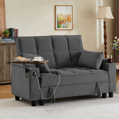 Dark Grey Loveseat Sofa with Storage,USB Ports,Cup Holder & Swivel Table