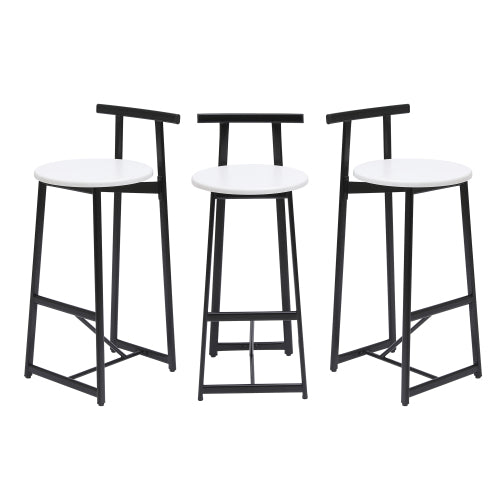 Bar Stools Kitchen Island Bar Chairs Set of 3 Metal Counter Barstools with Backrest for Dining Pub Room (Black & White)