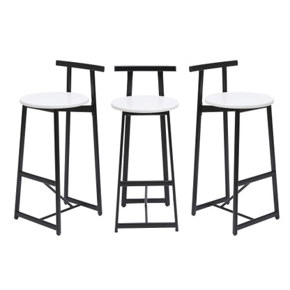 Bar Stools Kitchen Island Bar Chairs Set of 3 Metal Counter Barstools with Backrest for Dining Pub Room (Black & White)