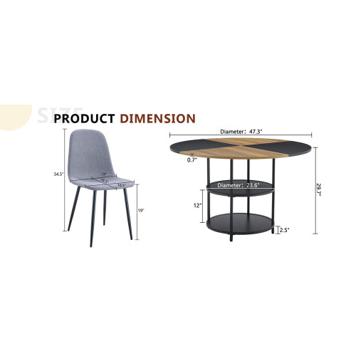 47.3inch  Round Dining Table Set with Storage, 4 Linen Chairs, Modern Style