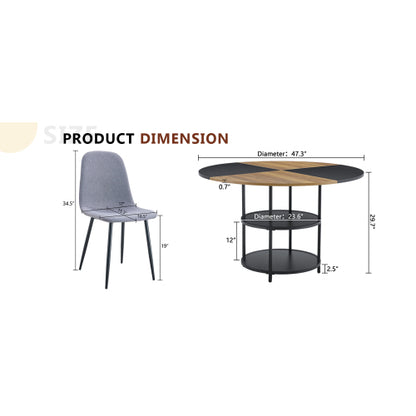 47.3inch  Round Dining Table Set with Storage, 4 Linen Chairs, Modern Style