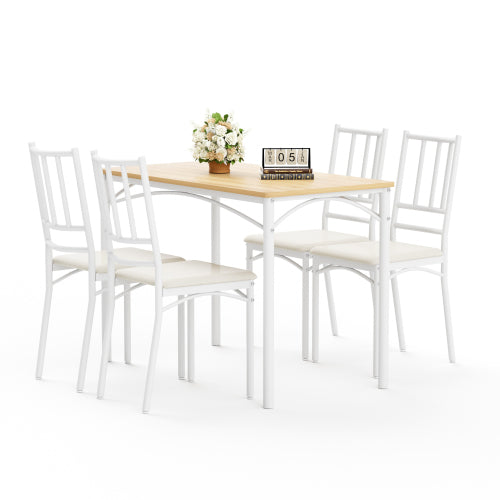 5-Piece Industrial Dining Set, Table & 4 PU Benches