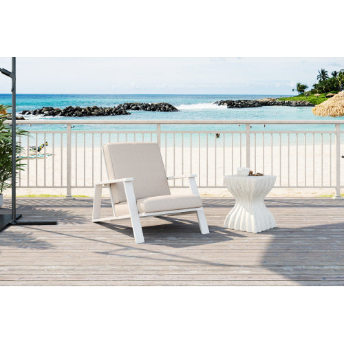 Patio Lounge Chair, Outdoor Club Chair with Beige Cushion and White Acacia Wood Frame