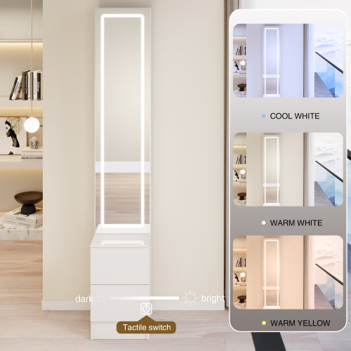 63 inch  Full-Length LED Mirror Cabinet, Cosmetic & Jewelry Storage Organizer, Touch 3-Color Light, Multi-Layer Shelves