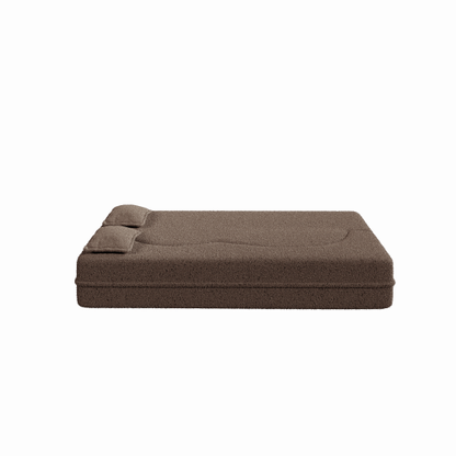 Brown Convertible Sherpa-Fleece Full-Size Floor Sofa-Bed 15 inch  Height with 2 Pillows No-Assembly