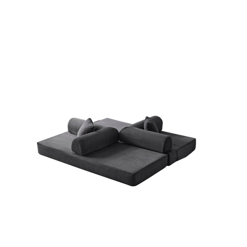 78.8 inch  Grey Corduroy Convertible Compression Boneless Floor Sofa-Bed