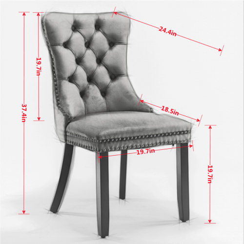 Single Gray & Chrome Tufted Velvet Dining Chair, Solid Wood Frame, Nailhead Trim, Chrome Plated Stainless Steel Legs