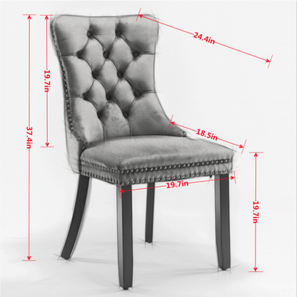 Single Black Tufted Velvet Dining Chair, Solid Wood Frame & Wood Legs, Nailhead Trim, 280lbs Capacity