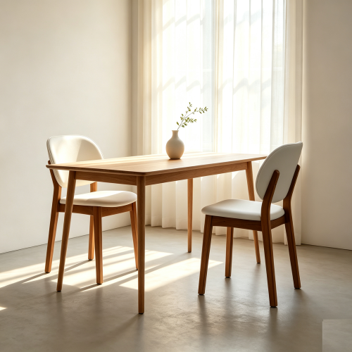 Rubberwood Dining Chairs with PU Cushions, Set of 2, Cream White/Walnut