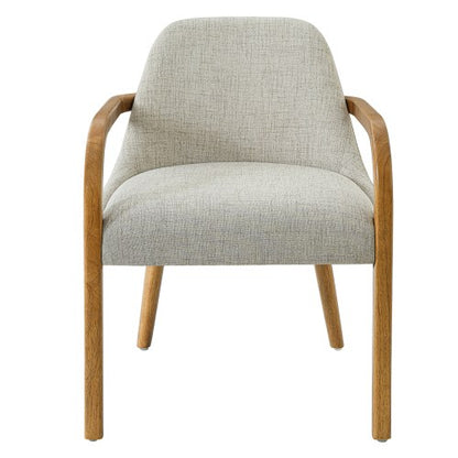 Set of 2 Mid-Century Beige Fabric Dining Arm Chairs, Rubber Wood Legs, 250 lbs Capacity