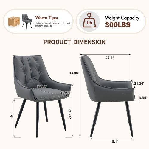Dining Chairs Set of 4, Dark Gray Faux Leather Dining Room Chair, Metal Kitchen Chairs with Gold Mesh Texture and Black Sanded Legs, Flat Back Upholstered Chair (Dark Gray, Set of 4)