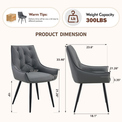 Dining Chairs Set of 4, Dark Gray Faux Leather Dining Room Chair, Metal Kitchen Chairs with Gold Mesh Texture and Black Sanded Legs, Flat Back Upholstered Chair (Dark Gray, Set of 4)