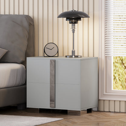 Modern End Table with Drawers, Elegant Nightstand with Metal Foot,Wood Bedside Table with Mirrored Metal Handles,Sofa Side End Table for Bedroom Living Room Office,Grey