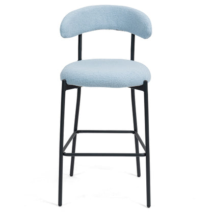 26inch  Counter height bar stools Teddy fabric cover kitchen island counter bar stool with black powder coating base and footrest(BLUE)