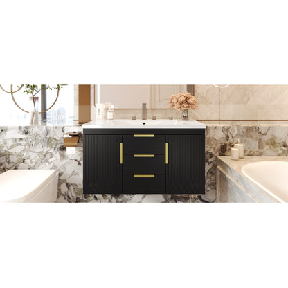 36'' Wall Mounted Bathroom Vanity with Resin Sink, Floating Bathroom Storage Cabinet with 2 Drawers, Solid Wood Bathroom Cabinet (Same as N710S236003B)