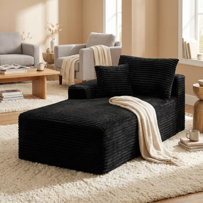 Black Corduroy Leg-Free Floor-Hugging Compressed Armless Single Modular Accent Chair for Living-Room Bedroom