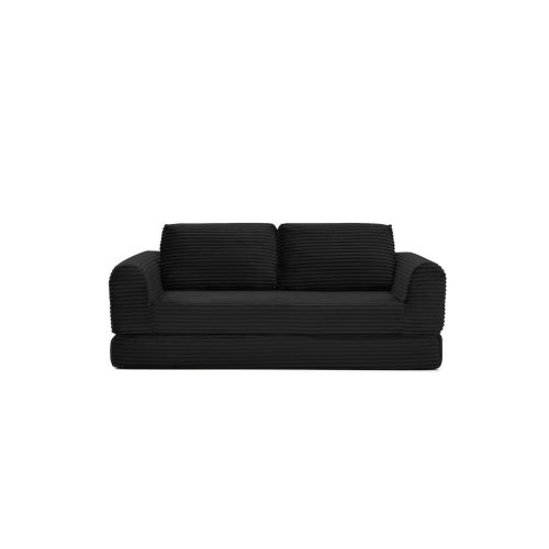 2-in-1 Folding Convertible Sofa Bed, Modern Corduroy Sleeper Couch with 2*pillows, Futon Modular Upholstered Boneless Sofa with Pull-Out Bed,Folding Floor Modular Couch for Living Room Black