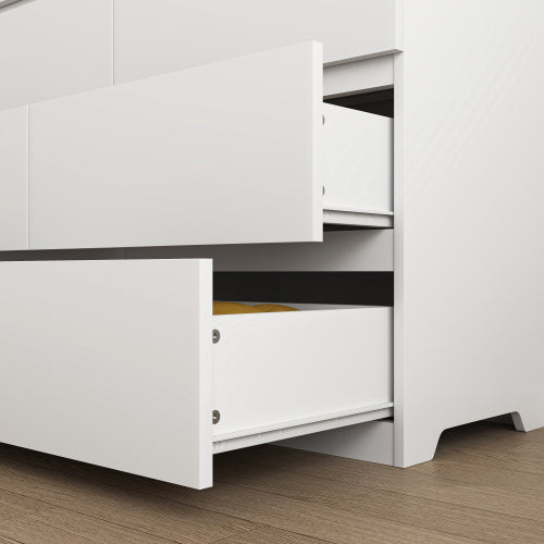 12 Drawers Double Dresser, Modern Wood Dresser Chest of Drawers with Large Storage Space for Bedroom, White