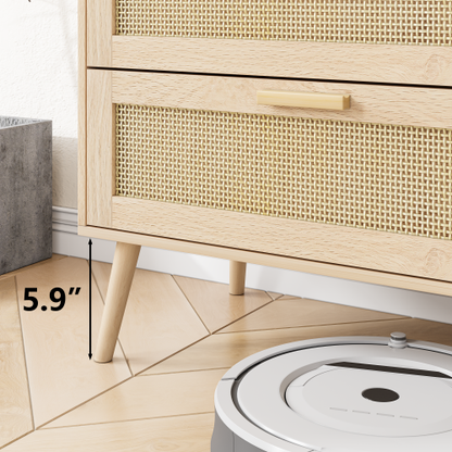 6 Drawers Chest of Dressers for Bedroom, Modern 6 Drawer Dresser, Wide Chest of Drawers with wood Handles, Rattan Dresser Storage Cabinet for Living Room, Bedroom, Hallway