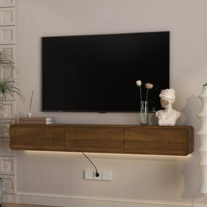 69 Inch Wall Mount Floating LED TV Stand 16 RGB Lights Thickened Board for 55-65 Inch TVs