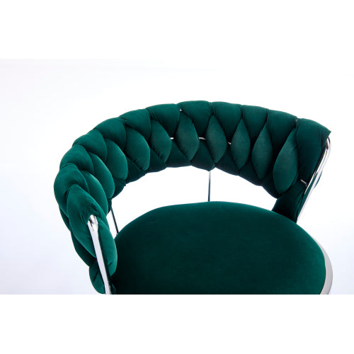 Set of 2 Bar Stools,with Chrome Footrest and Base Swivel Height Adjustable Mechanical Lifting Velvet + Chrome  Leg Simple Bar Stool-GREEN