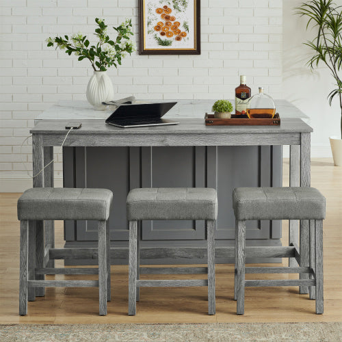 59 Inch Bar Table, Dining Table, Sofa Table with Power Outlet, 3 Upholstered Stools, 4 Piece Bar Table and Chair Set for Living Room, Dining Room, Kitchen