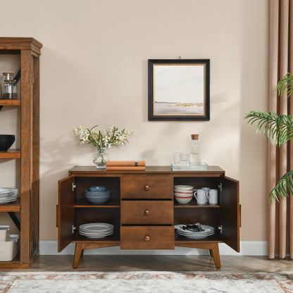 47.3 Inch Walnut Mid-Century Modern Sideboard 2-Door 3-Drawer Multi-Functional Home Storage Buffet Cabinet