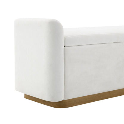 49 Inch Beige Storage Ottoman Bench, Chenille Upholstered Entry Bench with Safety Hinge, 350 LBS Capacity Wood & Gold Metal Frame