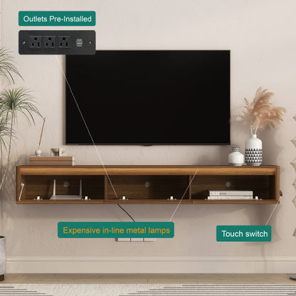 Wall Mount Floating High Gloss TV Cabinet with LED Lights & Power Outlet for Living Room