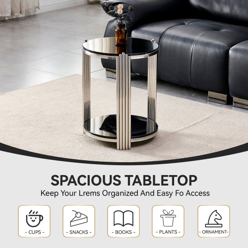 16.9inch  Double-Layer Glass Side Table, Silver Frame