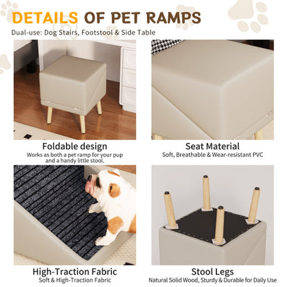 Light Grey 2-in-1 Split Design Wooden Dog Ramp Ottoman 22.83 inch, Non-Slip Pet Stairs for Older Dogs