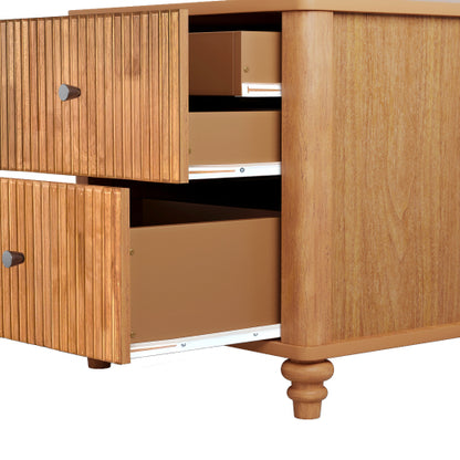 Fluted Nightstand with 3 Drawers, Mid Century Modern Wood Bedside Table