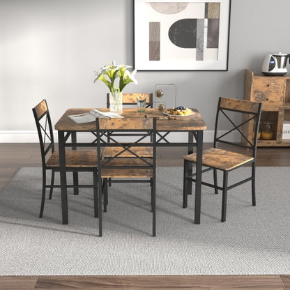 5-Piece Rustic Brown Dining Set, I-Shape Frame & 4 Reclining Chairs