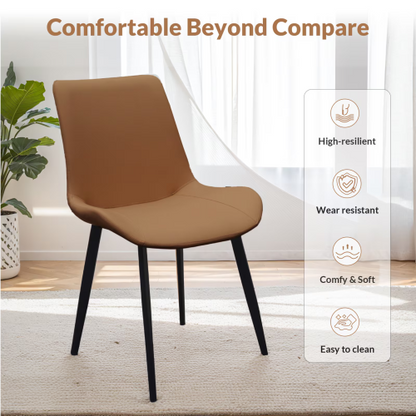 Brown Upholstered Dining Chairs with Metal Legs, Modern Side Chairs for Kitchen, Living Room & Meeting Room