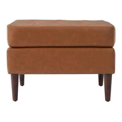 PU Leather Ottoman with Tufted Design and Solid Wood Legs